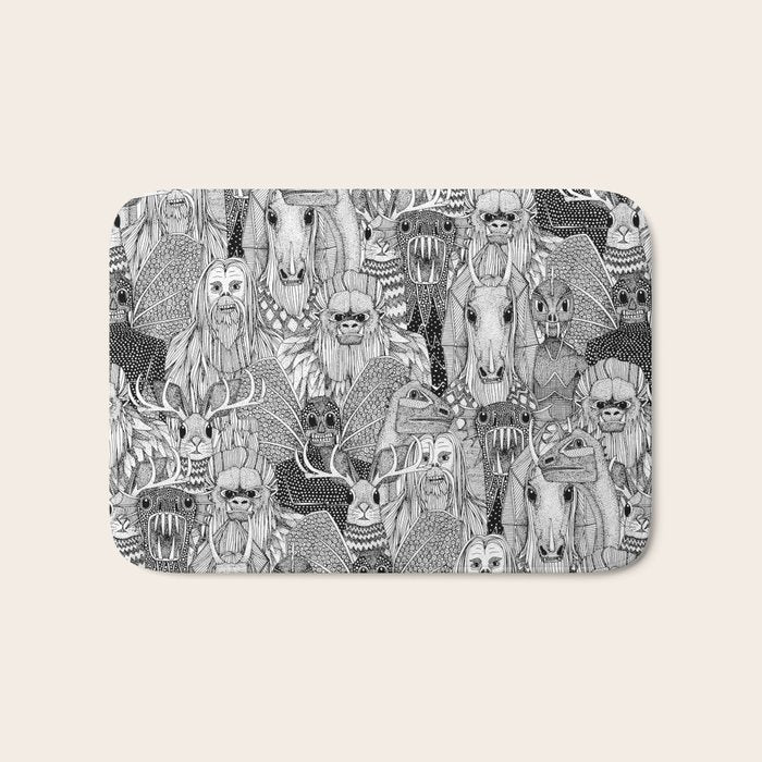 cryptid crowd black white Bath Mat Gallery Image 1