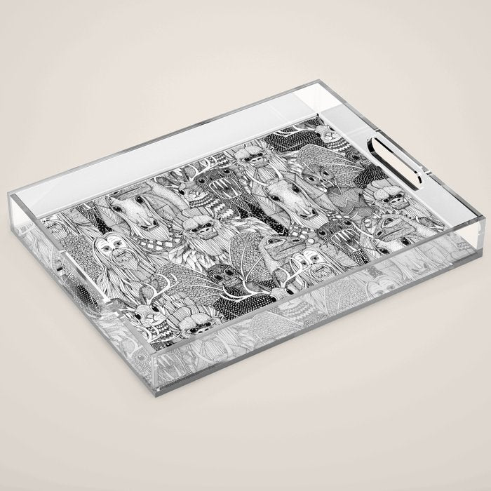 cryptid crowd black white Acrylic Tray Gallery Image 1