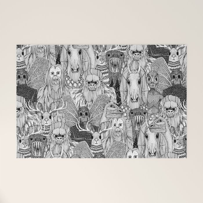 cryptid crowd black white Welcome Mat Gallery Image 1