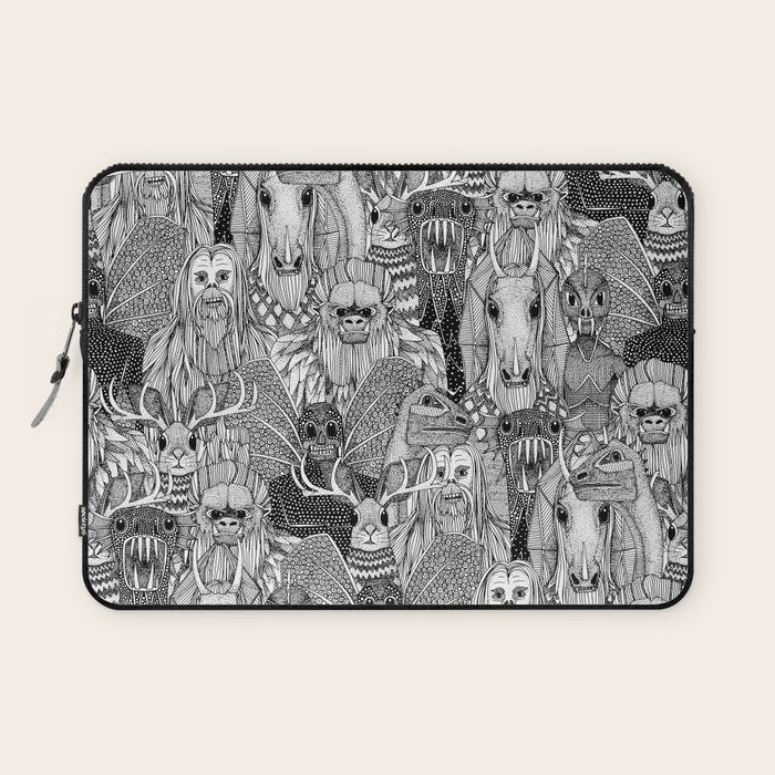 cryptid crowd black white Laptop Sleeve Gallery Image 1