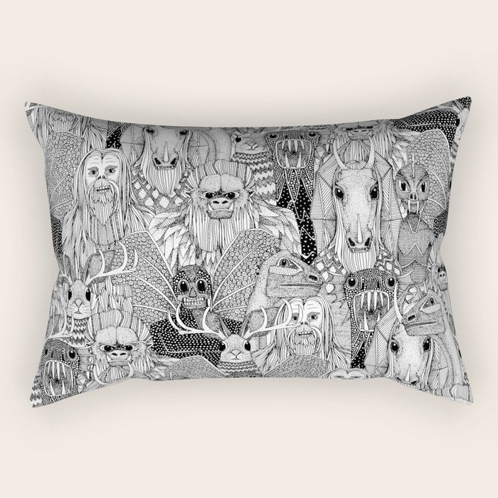 cryptid crowd black white Rectangular Pillow Gallery Image 1