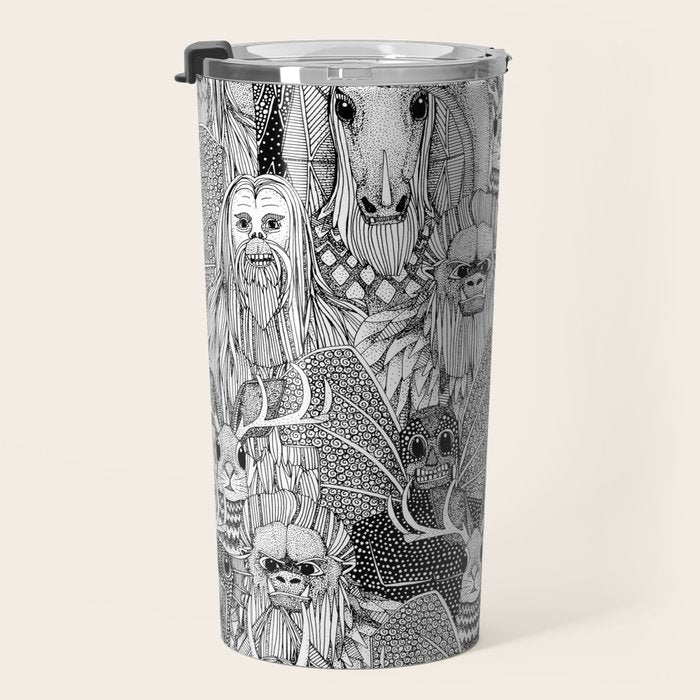 cryptid crowd black white Travel Mug Gallery Image 3
