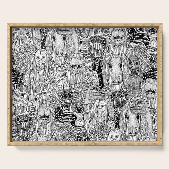 cryptid crowd black white Serving Tray Gallery Image 1
