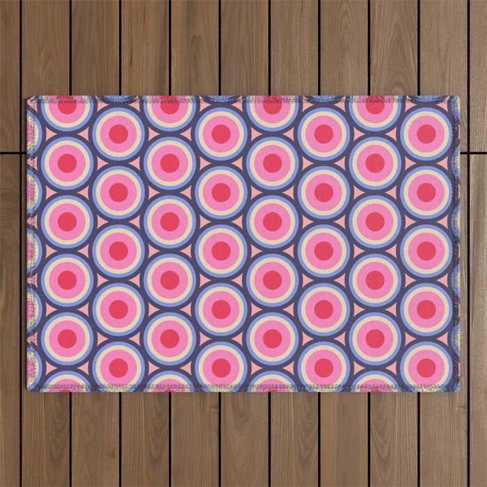 Geometric Mid Century Modern Pattern - Pink background  Outdoor Rug Gallery Image 1