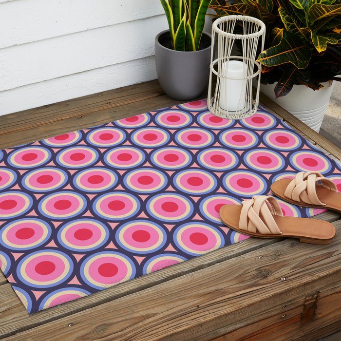 Geometric Mid Century Modern Pattern - Pink background  Outdoor Rug Gallery Image 2