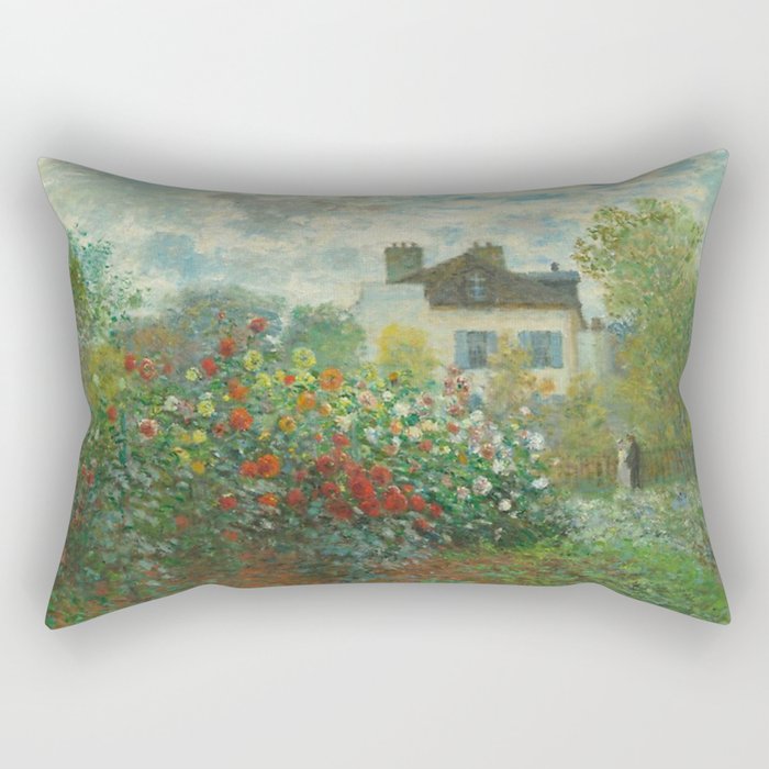 Claude Monet The Artist's Garden In Argenteuil A Corner Of The Garden With Dahlias 1873 Rectangular Pillow Gallery Image 2