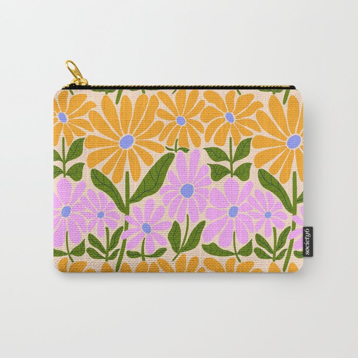Retro Groovy Daisies - Orange, Pink, Very-Peri and Green  Carry All Pouch Gallery Image 1