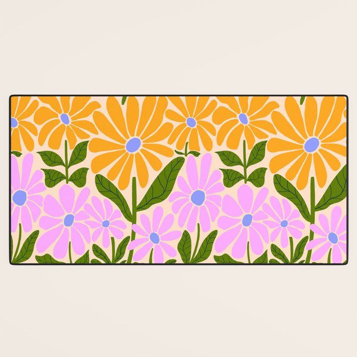 Retro Groovy Daisies - Orange, Pink, Very-Peri and Green  Desk Mat Gallery Image 3