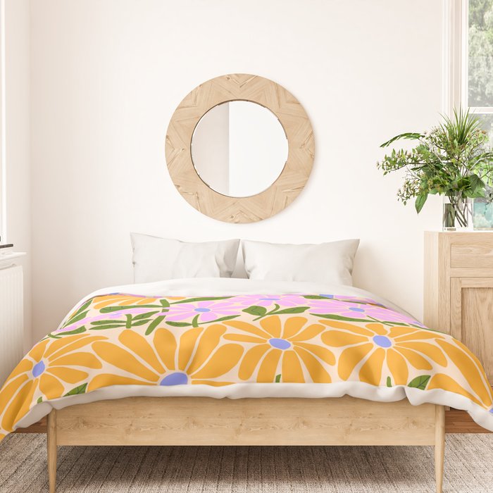 Retro Groovy Daisies - Orange, Pink, Very-Peri and Green  Duvet Cover Gallery Image 3
