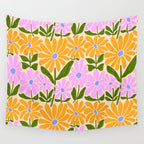 Retro Groovy Daisies - Orange, Pink, Very-Peri and Green  Wall Tapestry Gallery Image 4