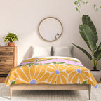 Retro Groovy Daisies - Orange, Pink, Very-Peri and Green  Comforter Gallery Image 3