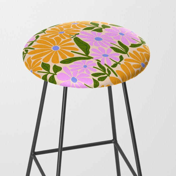 Retro Groovy Daisies - Orange, Pink, Very-Peri and Green  Stool Gallery Image 2