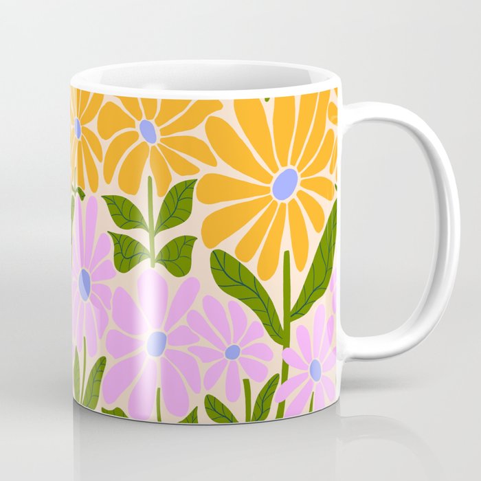 Retro Groovy Daisies - Orange, Pink, Very-Peri and Green  Coffee Mug Gallery Image 1