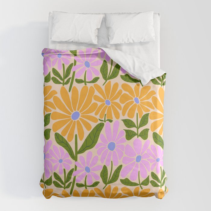 Retro Groovy Daisies - Orange, Pink, Very-Peri and Green  Duvet Cover Gallery Image 6