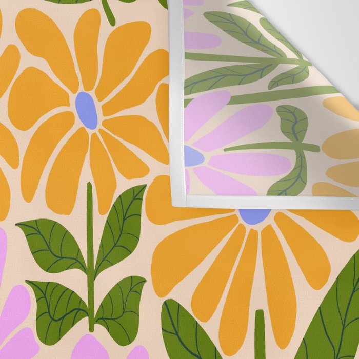 Retro Groovy Daisies - Orange, Pink, Very-Peri and Green  Wall Tapestry Gallery Image 3