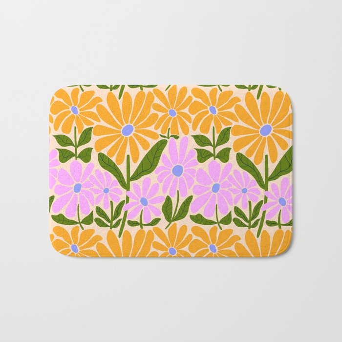Retro Groovy Daisies - Orange, Pink, Very-Peri and Green  Bath Mat Gallery Image 1