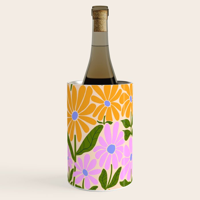 Retro Groovy Daisies - Orange, Pink, Very-Peri and Green  Wine Chiller Gallery Image 1