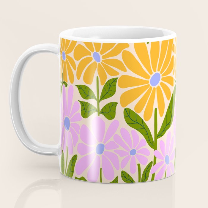 Retro Groovy Daisies - Orange, Pink, Very-Peri and Green  Coffee Mug Gallery Image 3