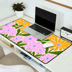 Retro Groovy Daisies - Orange, Pink, Very-Peri and Green  Desk Mat Gallery Image 2