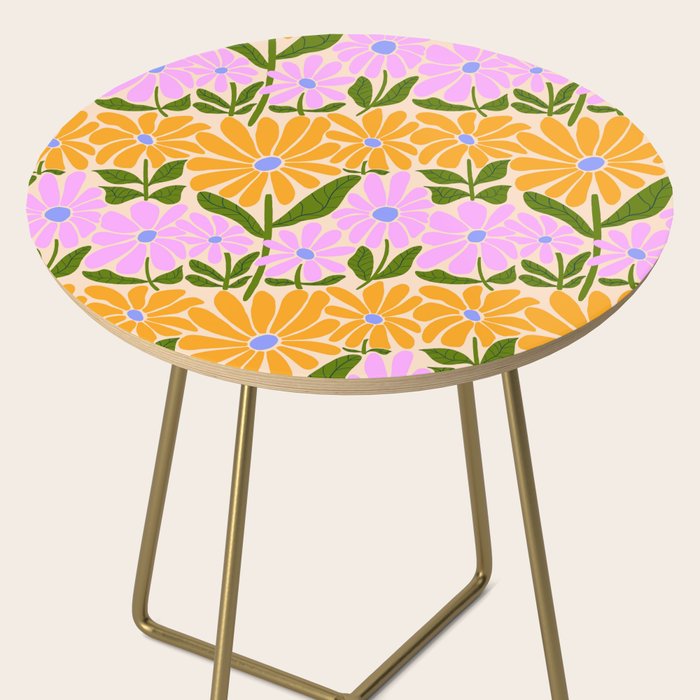 Retro Groovy Daisies - Orange, Pink, Very-Peri and Green  Side Table Gallery Image 2