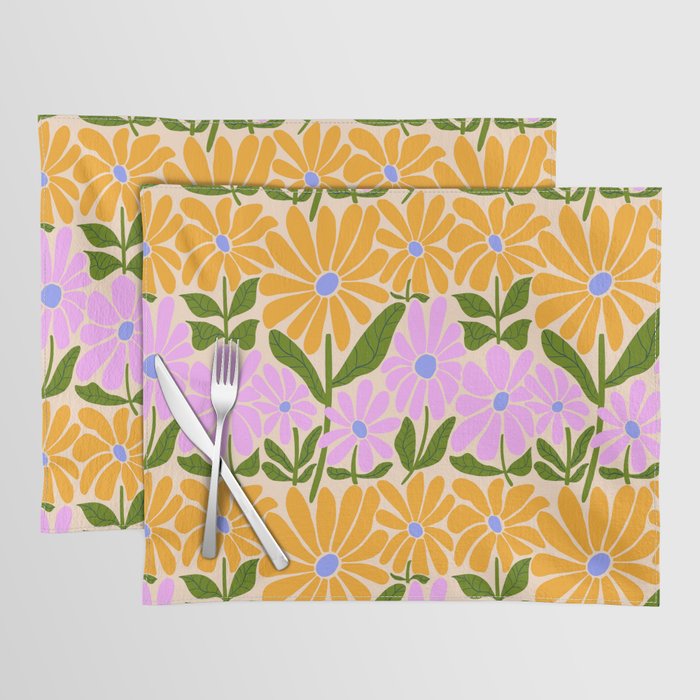 Retro Groovy Daisies - Orange, Pink, Very-Peri and Green  Placemat Gallery Image 1