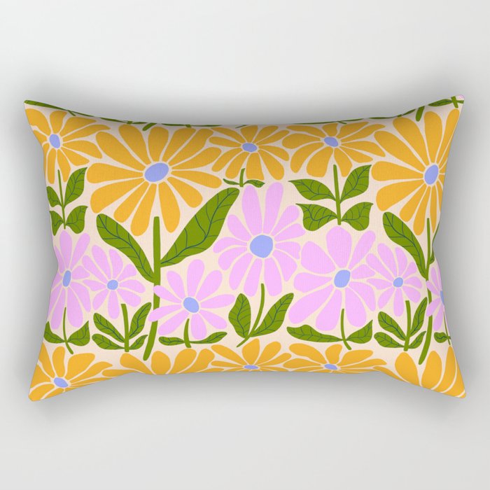 Retro Groovy Daisies - Orange, Pink, Very-Peri and Green  Rectangular Pillow Gallery Image 1