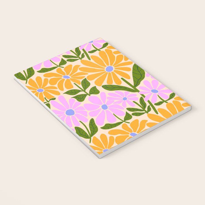 Retro Groovy Daisies - Orange, Pink, Very-Peri and Green  Notebook Gallery Image 3