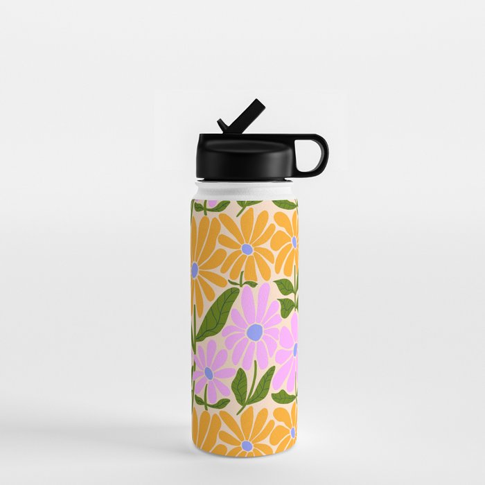 Retro Groovy Daisies - Orange, Pink, Very-Peri and Green  Water Bottle Gallery Image 1
