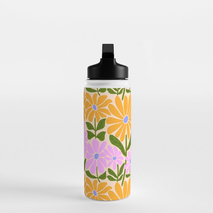 Retro Groovy Daisies - Orange, Pink, Very-Peri and Green  Water Bottle Gallery Image 3