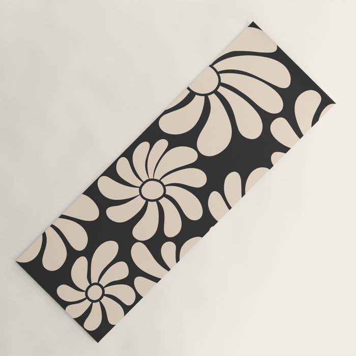 Black and White Retro Super Bloom - 70's vibe  Yoga Mat Gallery Image 1
