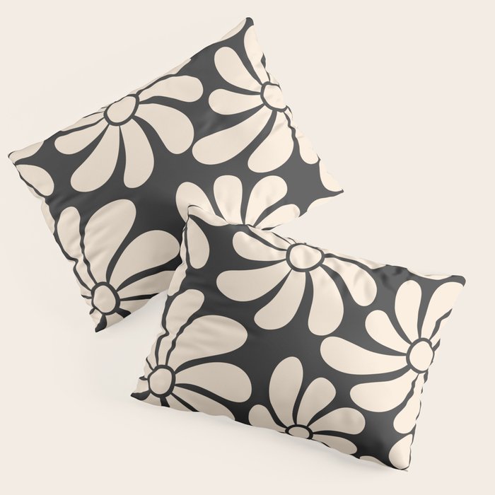 Black and White Retro Super Bloom - 70's vibe  Pillow Sham Gallery Image 3