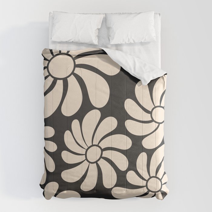 Black and White Retro Super Bloom - 70's vibe  Comforter Gallery Image 1