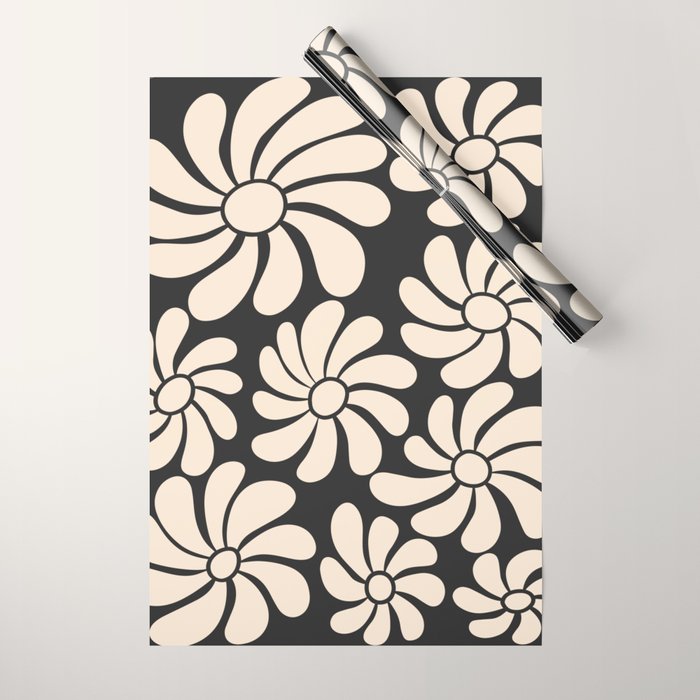 Black and White Retro Super Bloom - 70's vibe  Wrapping Paper Gallery Image 1