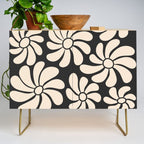 Black and White Retro Super Bloom - 70's vibe  Credenza Gallery Image 1