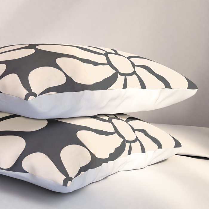 Black and White Retro Super Bloom - 70's vibe  Pillow Sham Gallery Image 3