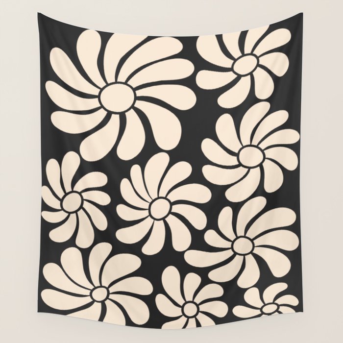 Black and White Retro Super Bloom - 70's vibe  Wall Tapestry Gallery Image 1