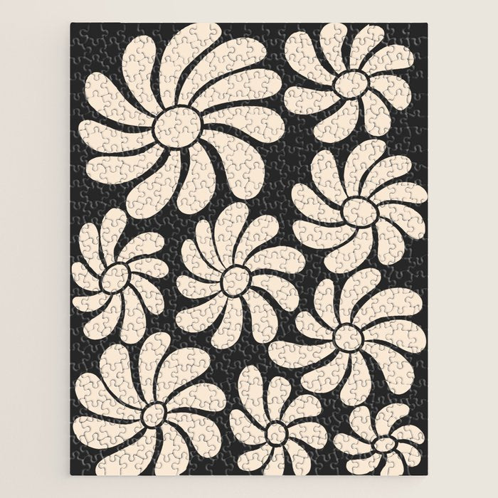 Black and White Retro Super Bloom - 70's vibe  Jigsaw Puzzle Gallery Image 1