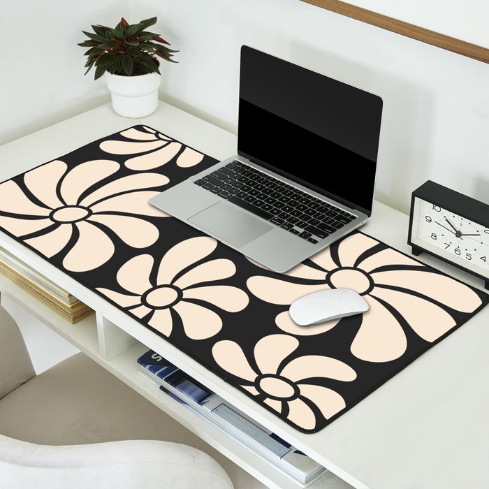 Black and White Retro Super Bloom - 70's vibe  Desk Mat Gallery Image 2