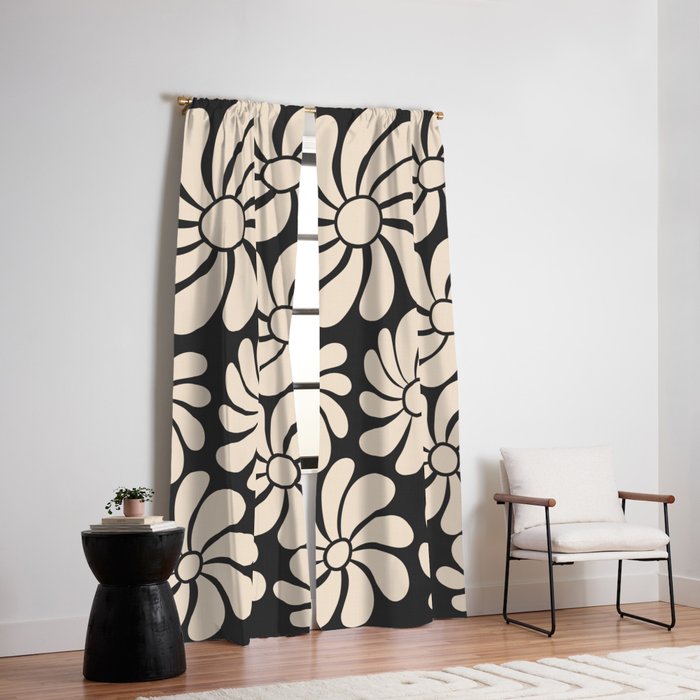 Black and White Retro Super Bloom - 70's vibe  Window Curtain Gallery Image 2