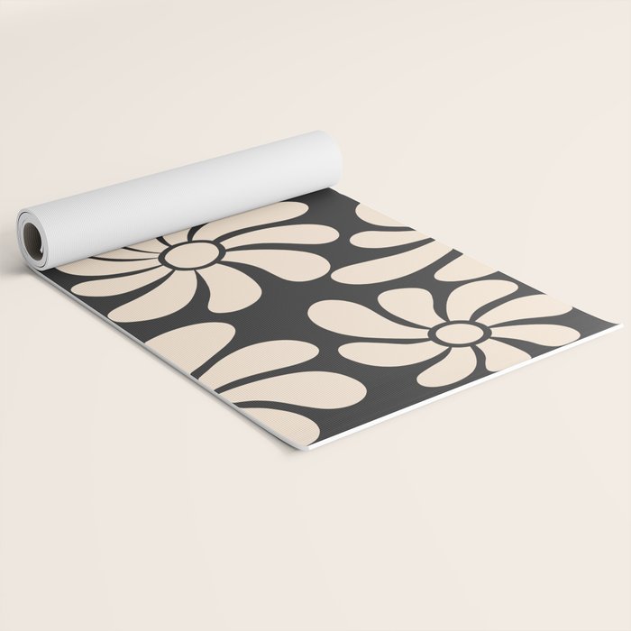 Black and White Retro Super Bloom - 70's vibe  Yoga Mat Gallery Image 2