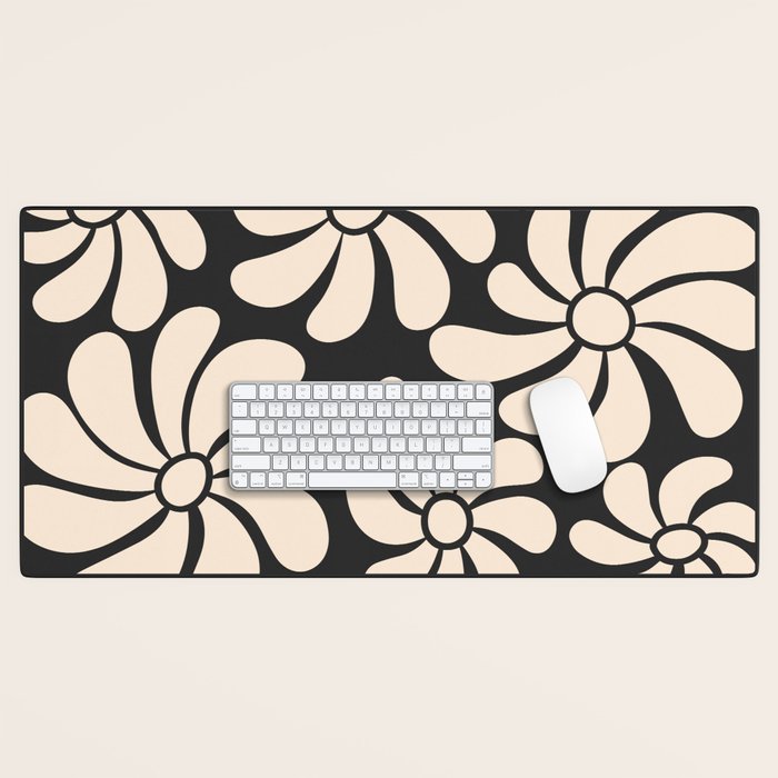 Black and White Retro Super Bloom - 70's vibe  Desk Mat Gallery Image 1