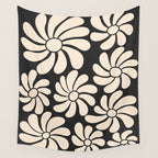 Black and White Retro Super Bloom - 70's vibe  Wall Tapestry Gallery Image 4