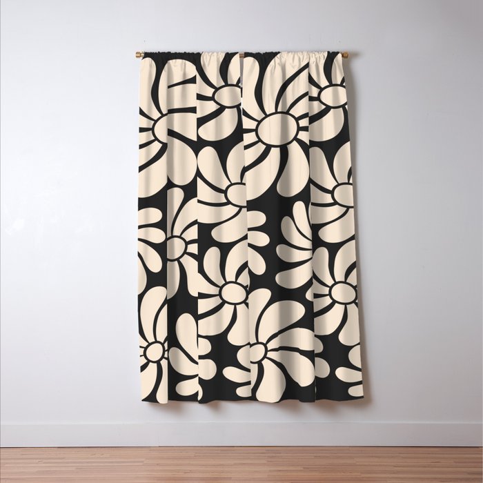 Black and White Retro Super Bloom - 70's vibe  Window Curtain Gallery Image 3
