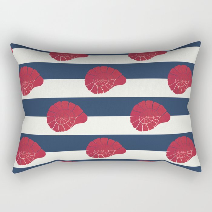 Red nautilus shell and navy stripes Rectangular Pillow Gallery Image 2