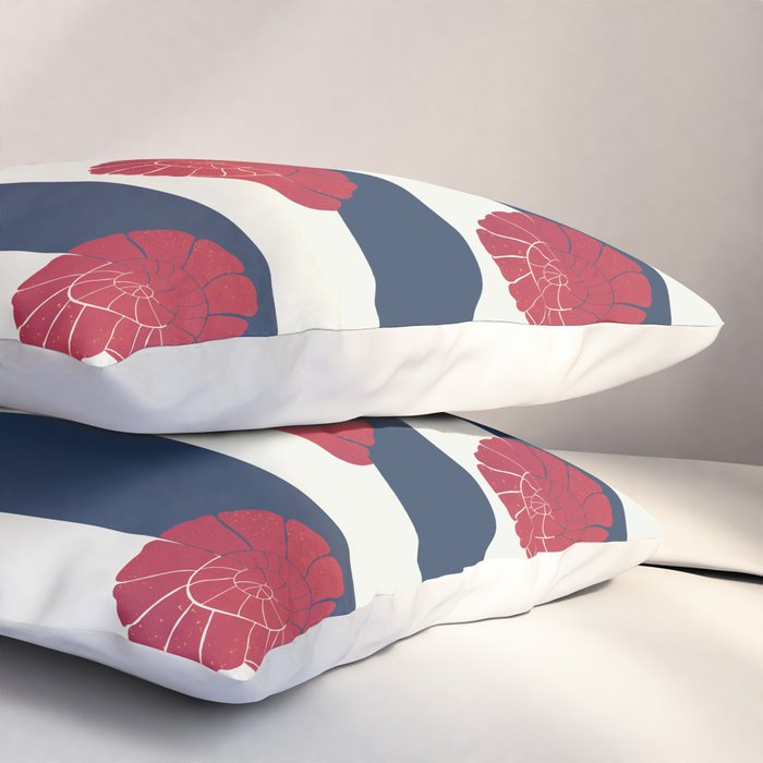 Red nautilus shell and navy stripes Pillow Sham Gallery Image 3