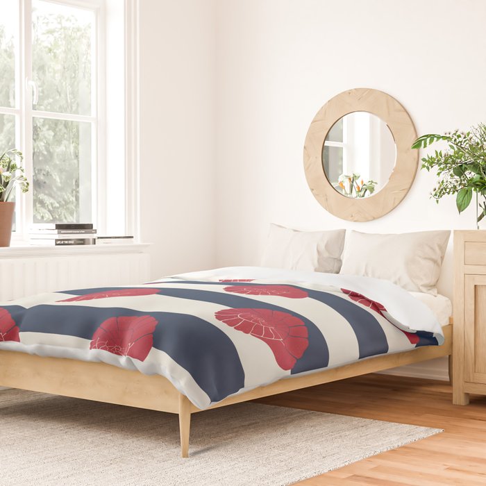 Red nautilus shell and navy stripes Duvet Cover Gallery Image 2