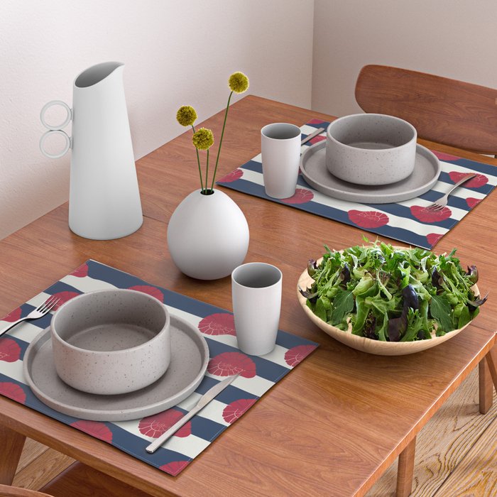 Red nautilus shell and navy stripes Placemat Gallery Image 2