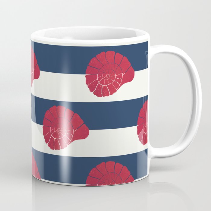 Red nautilus shell and navy stripes Coffee Mug Gallery Image 1