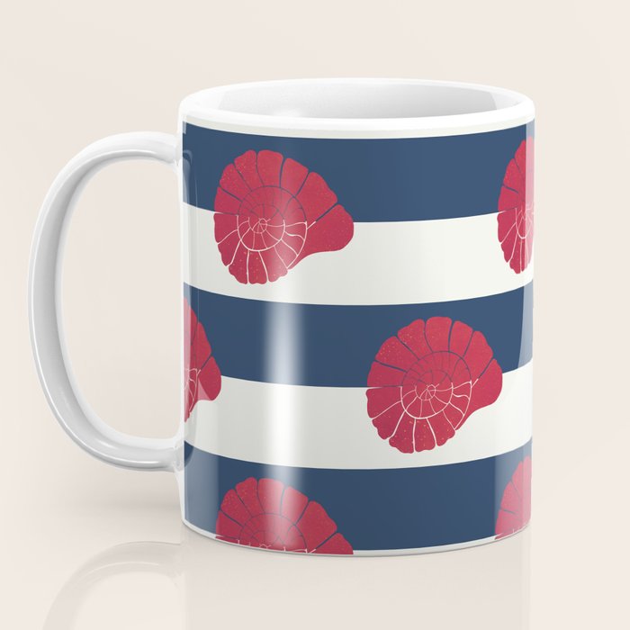Red nautilus shell and navy stripes Coffee Mug Gallery Image 3