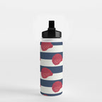 Red nautilus shell and navy stripes Water Bottle Gallery Image 2